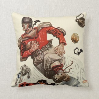 Vintage Sports, Football Player Throw Pillow