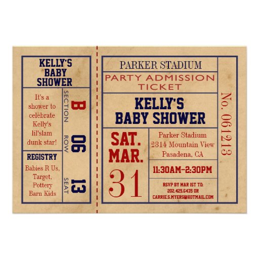Vintage Sports Ticket Baby Shower Invite -Bsktball