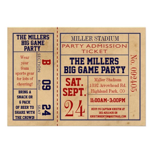 Vintage Sports Ticket Invite - Football Party