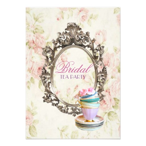 vintage spring floral cups bridal shower tea party custom invites