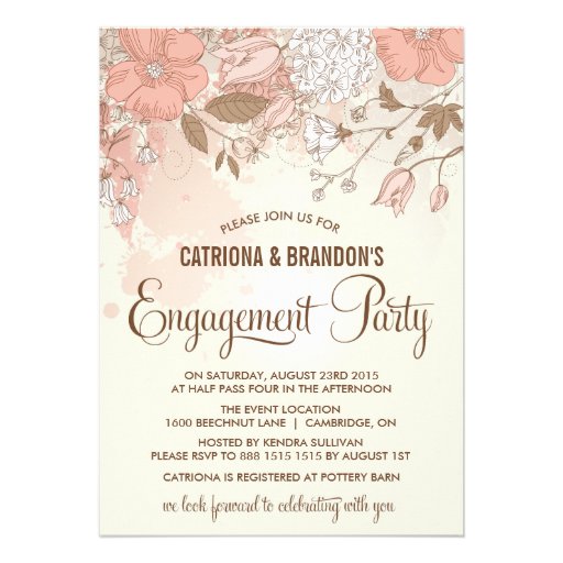 Vintage Spring Flowers Engagement Party Invitation (front side)