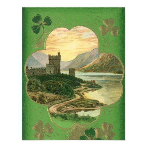 Vintage St. Patricks Day Greetings Castle Shamrock Invites (front side)