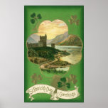 Vintage St. Patricks Day Greetings Castle Shamrock Print