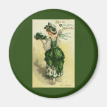 Vintage St. Patrick's Day, Woman Green Shamrocks Magnets