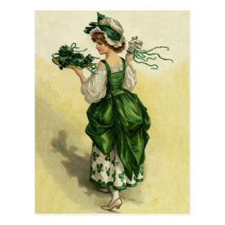 Vintage St. Patrick's Day, Woman Green Shamrocks Postcards