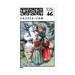Vintage Stamp Children And Snowman