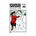 VINTAGE STAMPS - GIRL AND SNOWMAN