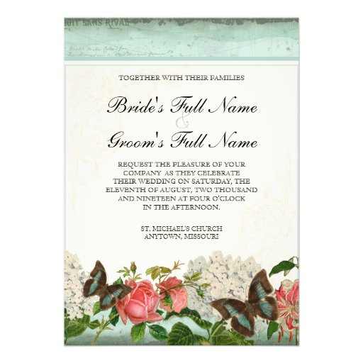 Vintage Stargazer Lily Rose Butterfly n Hydrangea Personalized Invites