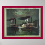 Vintage Steamboat On The Mississippi Lithograph Posters