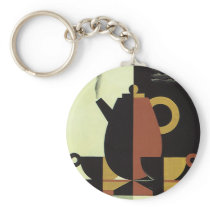 Vintage Steaming Coffee Pot with Coffee Cups Keychains