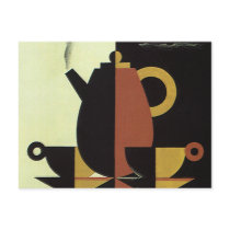 Vintage Steaming Coffee Pot with Coffee Cups Postcards
