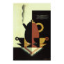 Vintage Steaming Coffee Pot with Coffee Cups Posters Vintage Steaming Coffee Pot with Coffee Cups Posters