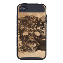 Vintage Steampunk Skull Brown Metal Gears Texture iPhone 4 Cover
