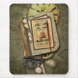 Vintage Steampunk Travel Mouse Pad