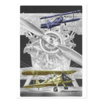 Vintage Stearman Biplane - Old Bi Wing Airplane postcards