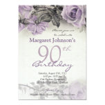 Vintage Sterling Silver Purple Rose 90th Birthday Invitation