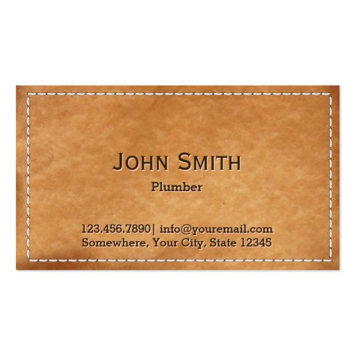 Vintage Stitched Leather Plumbing Business Card Template (front side)