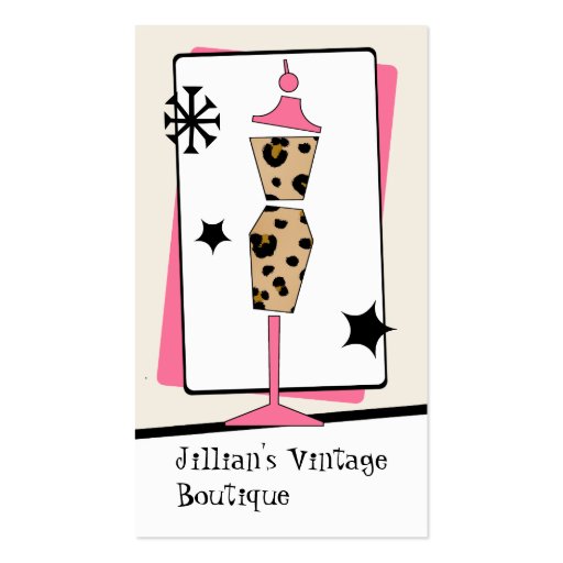 Vintage Store / Boutique - Leopard Pink Dress Form Business Cards (front side)