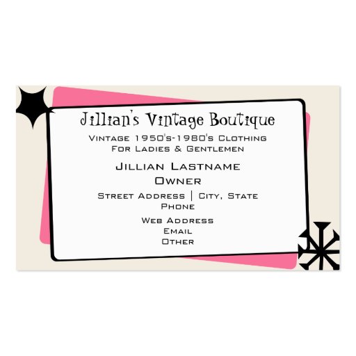 Vintage Store / Boutique - Leopard Pink Dress Form Business Cards (back side)