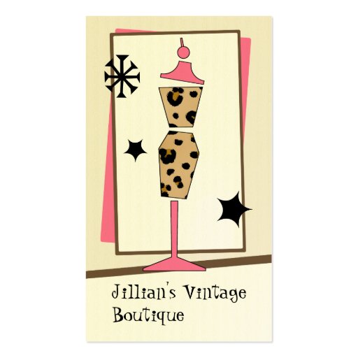 Vintage Store / Boutique - Leopard Pink Dress Form Business Card Templates