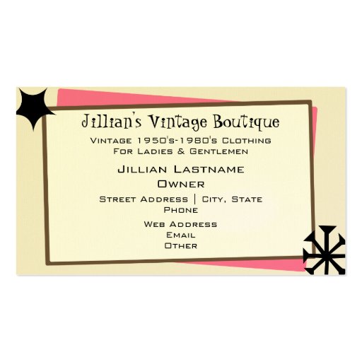 Vintage Store / Boutique - Leopard Pink Dress Form Business Card Templates (back side)