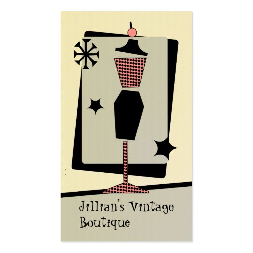 Vintage Store / Boutique - Pink & Black Dress Form Business Card Templates