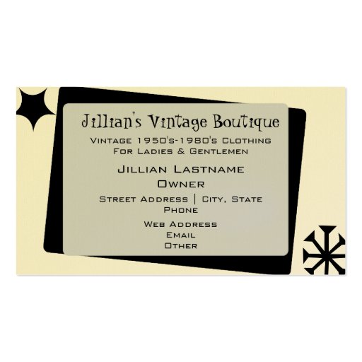 Vintage Store / Boutique - Pink & Black Dress Form Business Card Templates (back side)