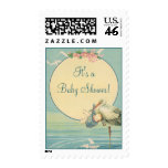 Vintage Stork Baby Boy Blue Blanket, Baby Shower! Stamp
