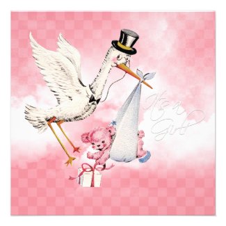 Vintage Stork Baby Girl Shower
