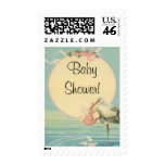 Vintage Stork with Baby Girl in Pink Blanket Postage Stamps