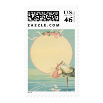 Vintage Stork with Baby postage by YesterdayCafe Vintage Stork with Baby postage