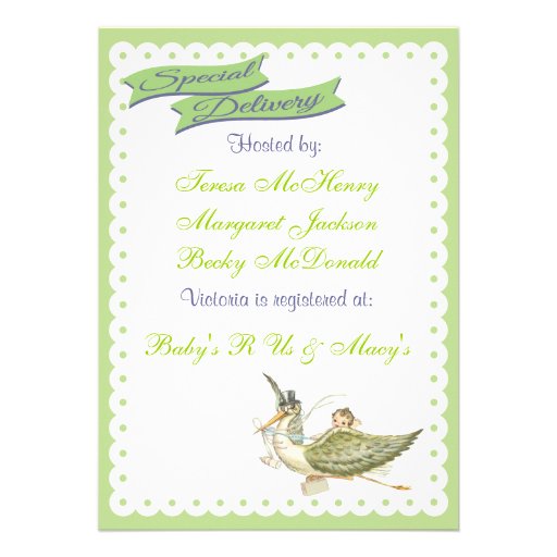 Vintage Storybook Stork Baby Shower Invitations