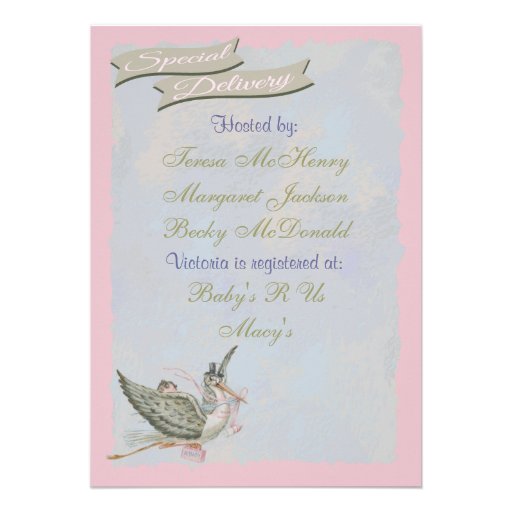 Vintage Storybook Stork Baby Shower Invitations
