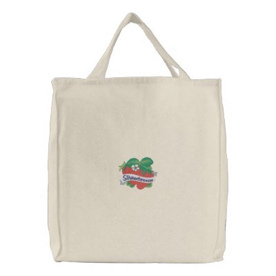 Vintage Strawberry Label Embroidered Tote Bag by countrykitchen