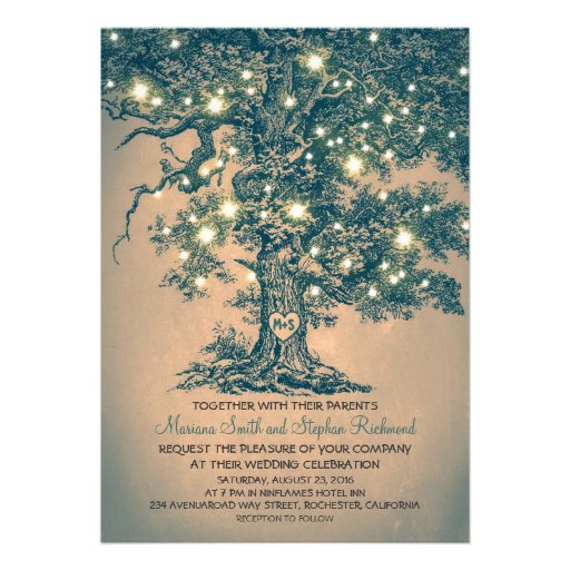 Vintage String Lights Tree Rustic Wedding Invites