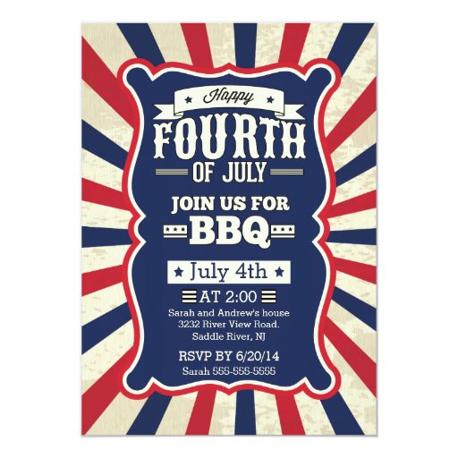 Vintage Stripe 4th of July Party Card