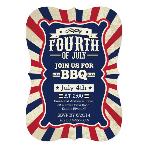 Vintage Stripe 4th of July Party Personalized Invites