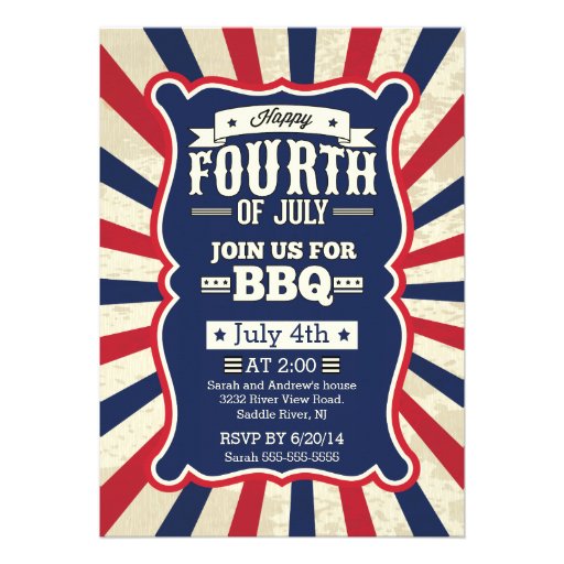 Vintage Stripe 4th of July Party Invites (front side)