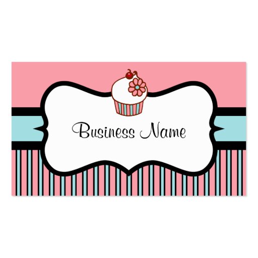 Vintage  Striped Cupcake Business Card (front side)