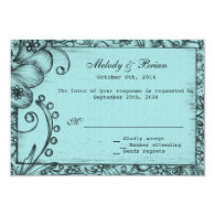 Vintage style aqua blue floral wedding RSVP Personalized Invite
