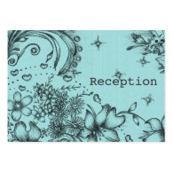Vintage style black and blue floral reception business card template