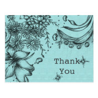 Vintage style black and blue floral  thank you postcard