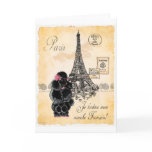Vintage Style Black Poodle Eiffel Tower Print Greeting Card