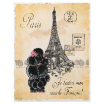 Vintage Style Black Poodle Eiffel Tower Print Personalized Flyer