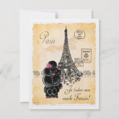 Vintage Style Black Poodle Eiffel Tower Print Custom Invitations