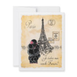Vintage Style Black Poodle Eiffel Tower Print Custom Invitations