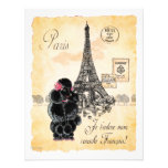 Vintage Style Black Poodle Eiffel Tower Print Custom Invitations