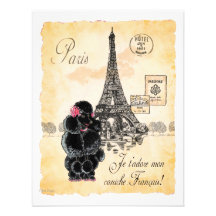 Vintage Style Black Poodle Eiffel Tower Print Custom Invitations
