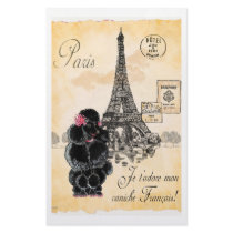 Vintage Style Black Poodle Eiffel Tower Print Stationery
