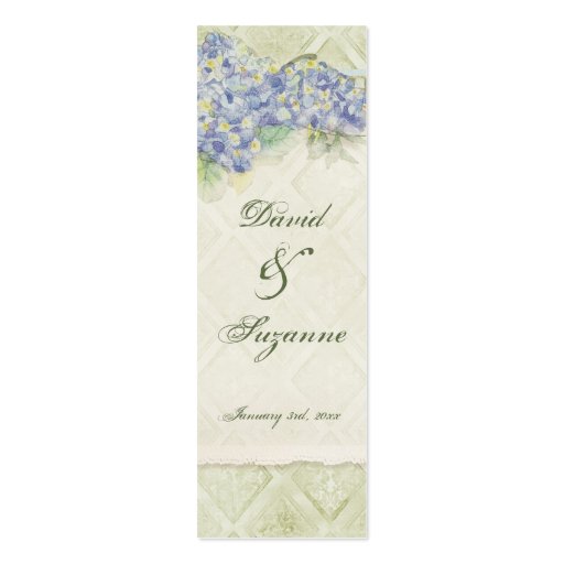 Vintage Style Blue Hydrangea Floral Swirl Damask Business Card (front side)